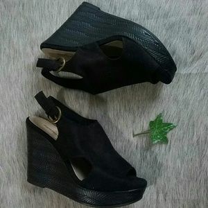 Montego Bay Club Black Peep Toe Wedges Size 5